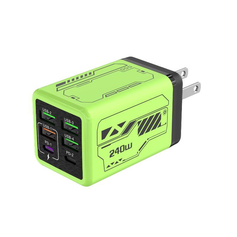 1Pcs 240W Fast Charging Wall Charger 4 Usb 2 Pd Ports Eu Us Plugs For Home Office Gaming Device Charging