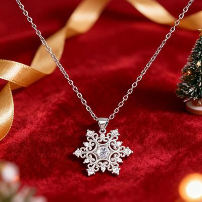 Hollow Snowflake Cubic Zirconia Pendant Necklace for Christmas