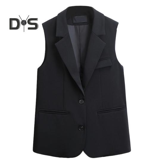 

Женский жилет без рукавов с двумя пуговицами в западном стиле, облегающий кардиган, пиджак, однотонный, глубокий V-образный вырез, формальный деловой стиль, женский жилет XXL чёрный