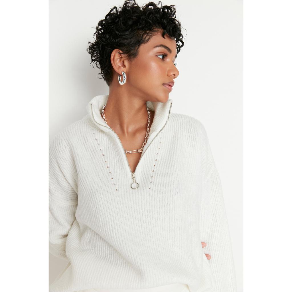 Anthracite Soft Textured Zippered Knitwear Sweater Twoaw20xs0009