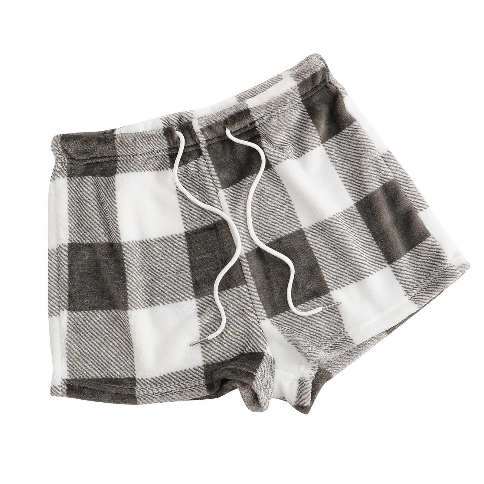 

Женские пижамные шорты, плюшевые шорты для сна, мягкие пижамные штаны с эластичной резинкой на талии, клетчатые брюки L