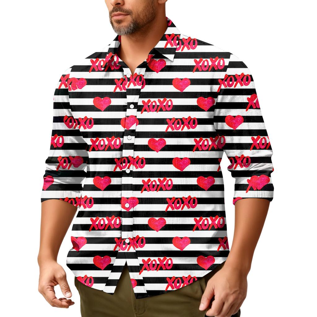 Camicia casual da uomo a maniche lunghe, ampia e alla moda, con risvolto