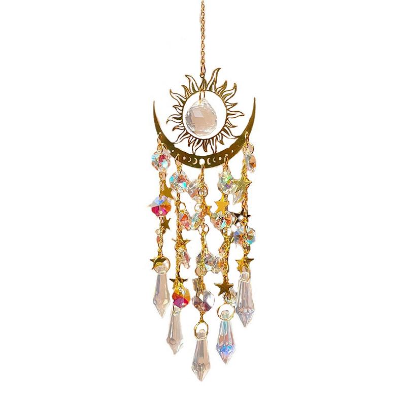 Crystal Suncatcher Crystal Wind Chimes For Windows Hanging Sun And Moon Sun Catcher Indoor Outdoor Home Garden Decor