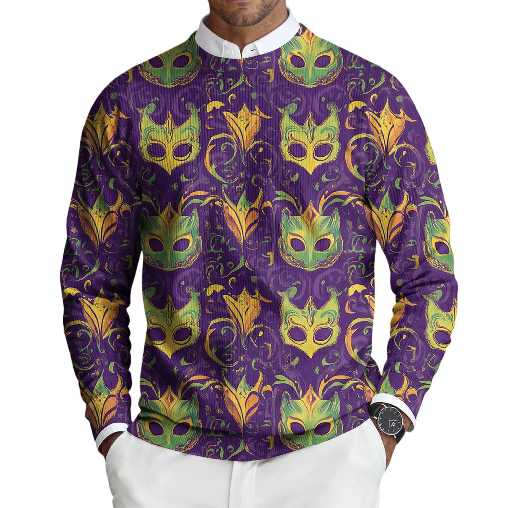 Herren Rundhals Langarm Rippstrick Pullover