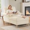Poltrona Reclinável Estofada, Cadeira Sofá-Cama Dobrável, Cadeira Grande XXL para Leitura, Poltrona de Sala Coberta com Veludo, Puff para Sala de Estar e Quarto, Bege