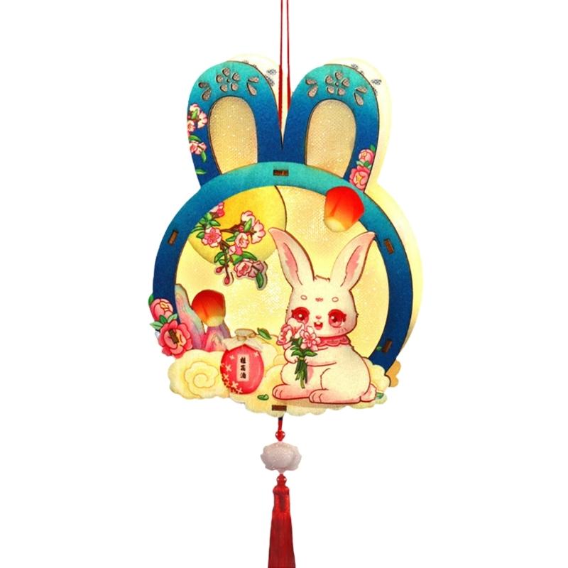 Lovely Rabbits Light Hanging Decors Portable Autumn Festival Rabbits Light Decoration for Cultural Enthusiasts