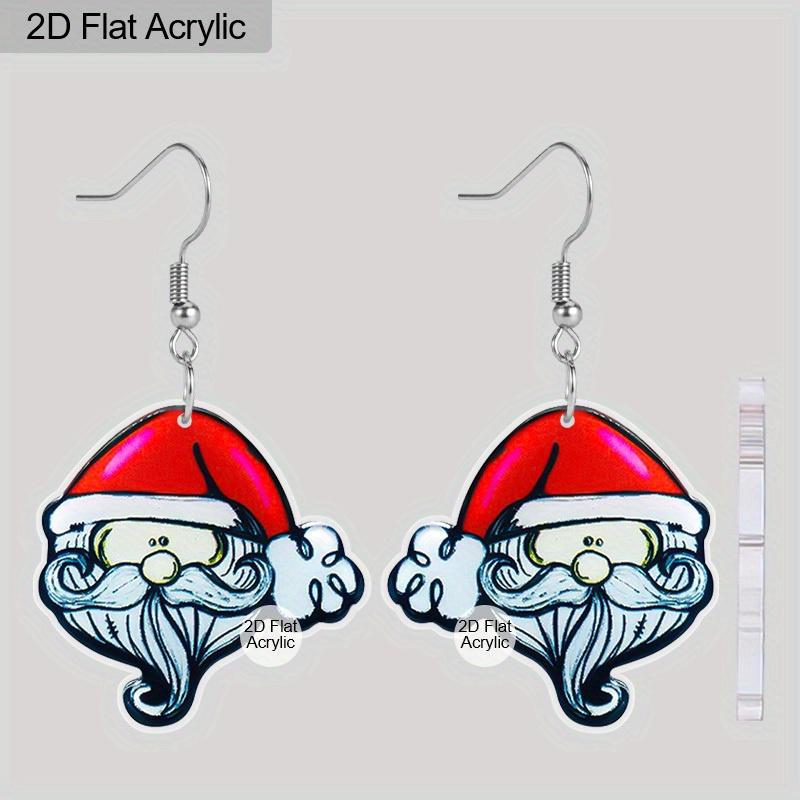 2D Flat Santa Claus Dangle Earrings, Lightweight Acrylic Material, Suitable for Women, Ideal for Party Gifts, Jewelry, and Christmas Gifts.