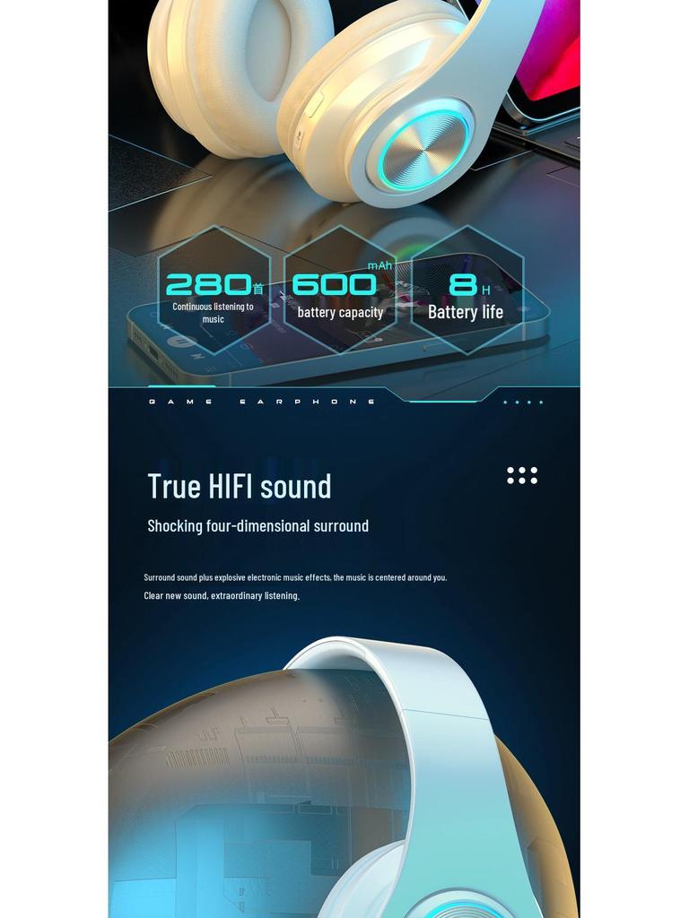 High-Bass Wireless Bluetooth Luminous Headset for Sports & Gaming