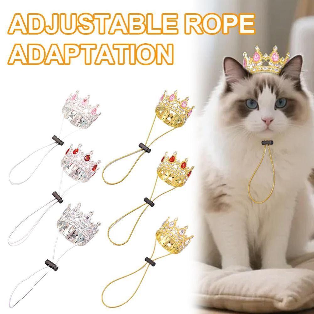 Diadema Scintillante Oro/Argento Cordino Regolabile Cappelli per Animali Corona Calda per Animali Accessorio per Foto