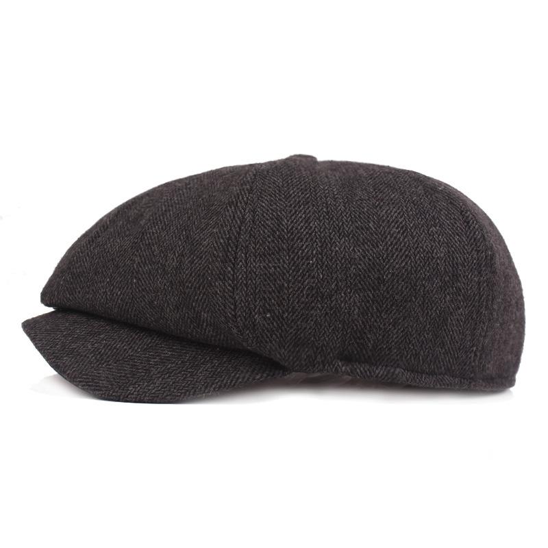 Herringbone Tweed Octagonal Hat Men's Beret Autumn and Winter Thickened Hat Outside The Duck Tongue Cap Old Man Hat