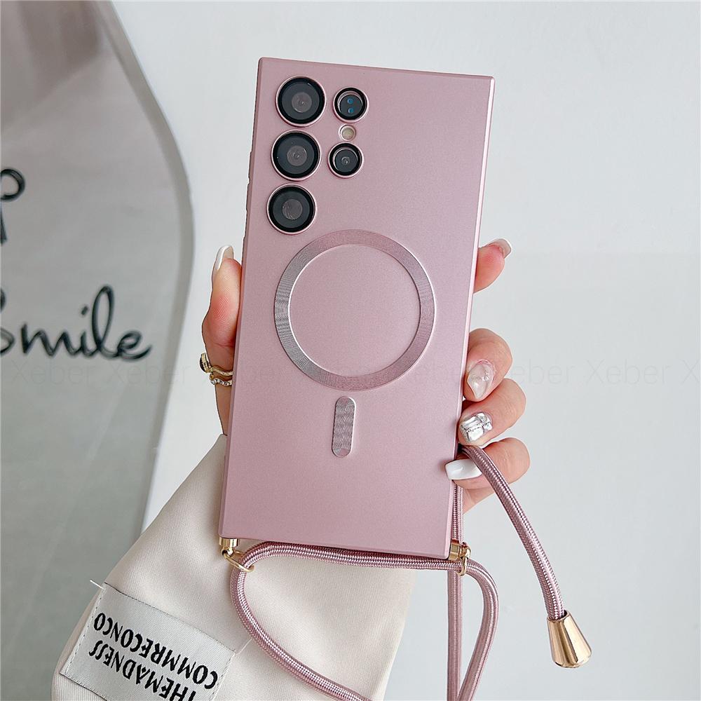 Lanyard Crossbody Necklace Magnetic Charge Case For Samsung S25 S24 S23 Ultra S22 S21 Plus S20FE 20 Matte Cover For Magsafe