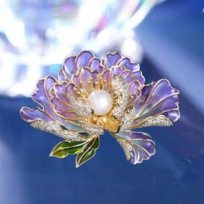 Enamel Peony Brooch High-End Female Exquisite High-End Brooch Temperament Versatile Clothing Pin Accessories