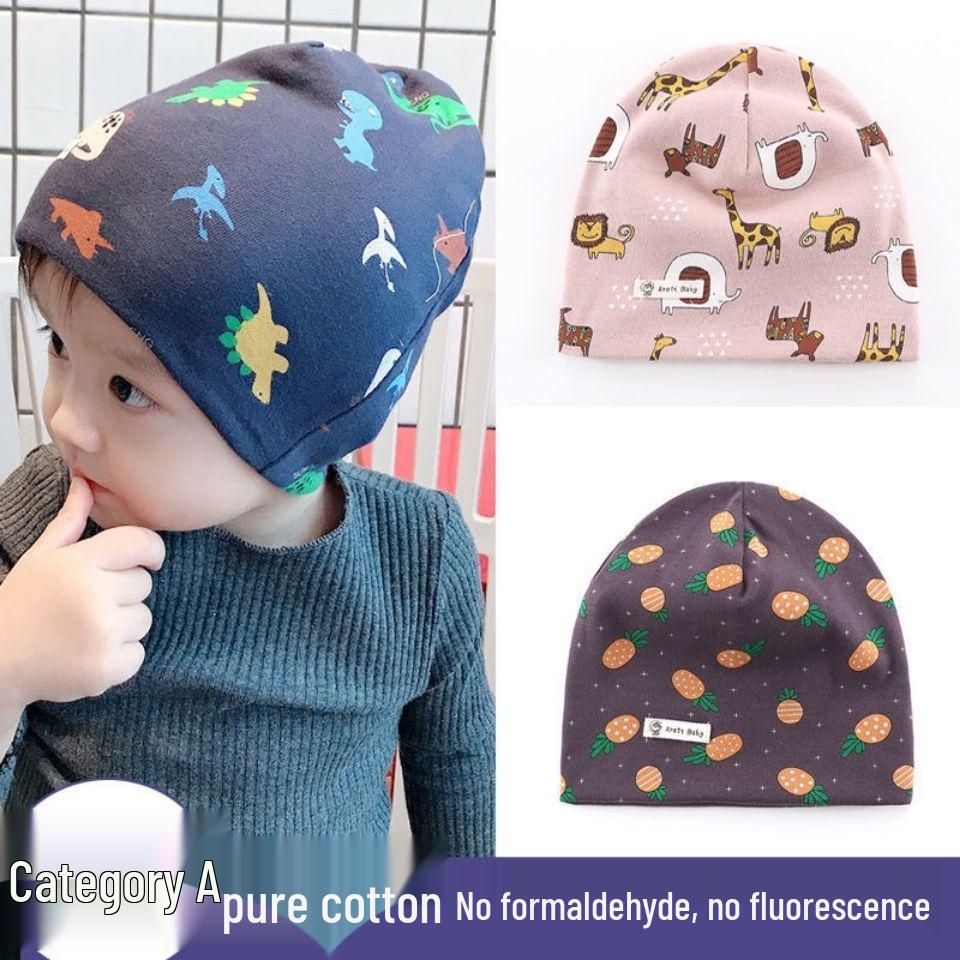 

Double-Layer Cotton Knitted Baby Hat with Cartoon Print for Autumn and Spring Small