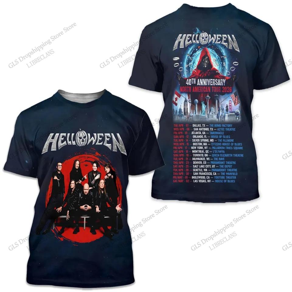 Vintage Helloween Zespół Rockowy Trasa Nadruk 3D Koszulka Męska Damska Moda Halloween Krótki Rękaw Góry Koszulki Dziecięca Koszulka Odzież Unisex