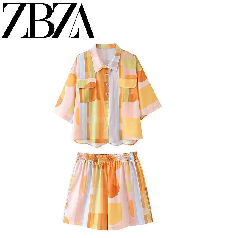 Jnleaog Spring New Arrival Women's Clothing Fashion Style French Fashion Cotton and Linen Printed Short-Sleeved Shirt Shorts Suit