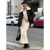 Autumn Winter New Women's High Waisted Slim Fit Knit Maxi Skirt Warm Windproof Trendy Long Skirt For Cold Weather