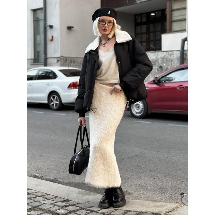Autumn Winter New Women's High Waisted Slim Fit Knit Maxi Skirt Warm Windproof Trendy Long Skirt For Cold Weather