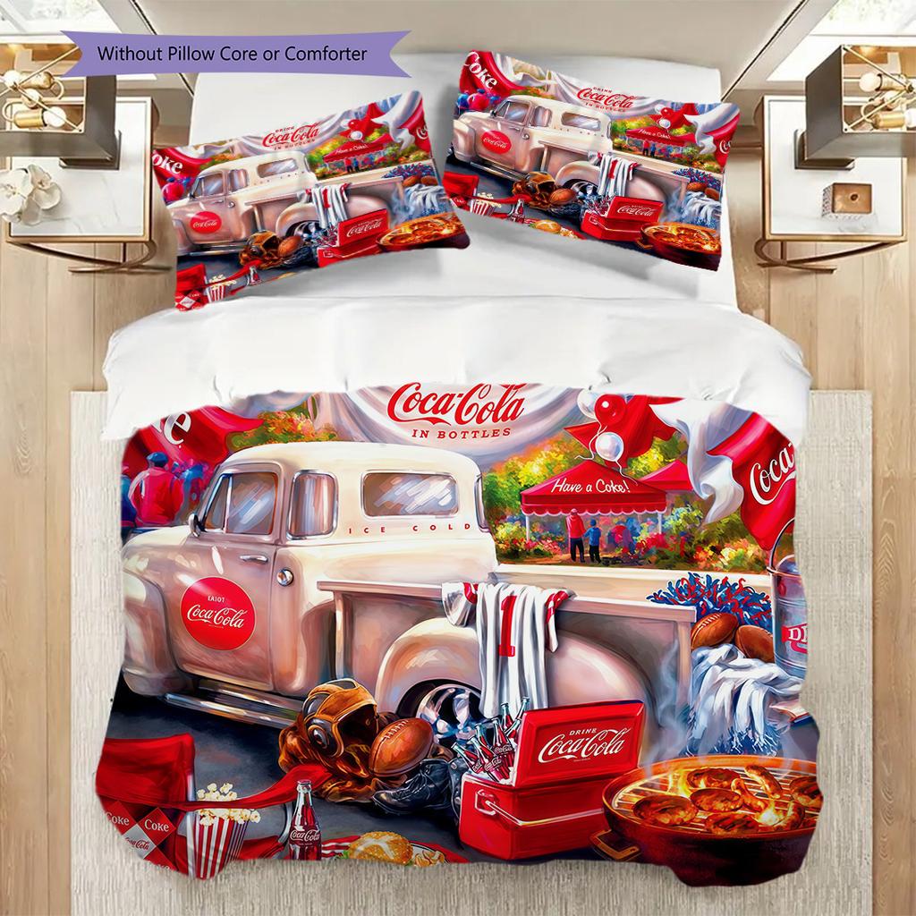 Cocacola Bottles Ice Bucket Threepiece Set 1 Duvet Cover 2 Pillowcase Without Core Bedding Set Soft And Comfortable
