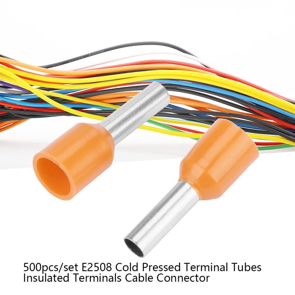 500pcsset E2508 Cold Pressed Terminal Tubes Insulated Terminals Cable Connector(orange)