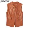 BITCED Sleeveless PU Leather Waistcoat Loose Fit Plus Size Women's Vest Cardigan Short Jacket