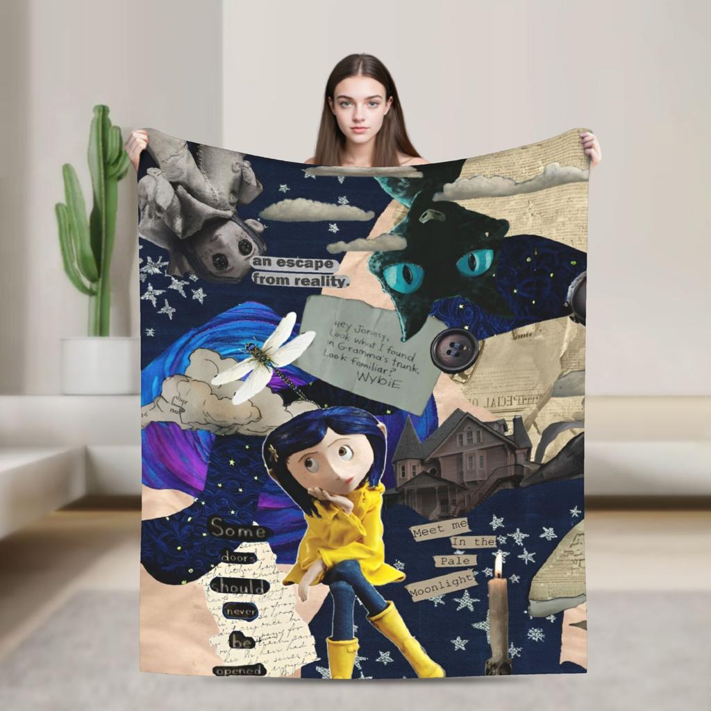 Coraline Artwork Creepy Mother Blankets Fleece Decoration  Multi-function Soft Throw Blanket for Bed Office Rug Piece