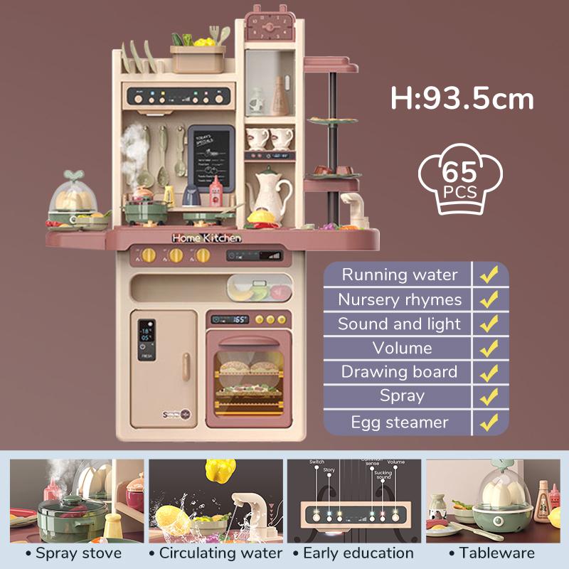 Infant Shining 93cm Kids Kitchen Toys Play House Kitchenware Set 65pcs Pretend Play Simulation Kitchen Children's Cooking Toys
