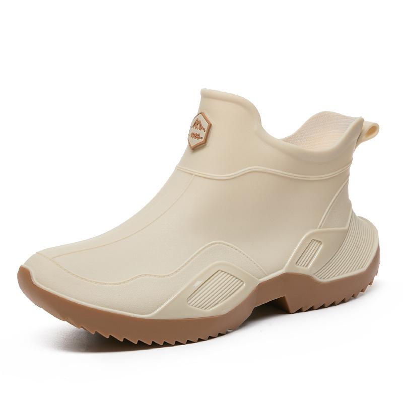 New Waterproof Shoes Men's Dynamic Waterproof Summer Rain Shoes Wear-resistant Beige Outdoor Wading Rain Boots Rubber Shoes