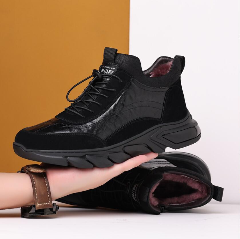 black Genuine Leather Wool Men Winter Shoes Cow Leather Super Warm Size 38~44 Winter Boots Non-Slip Snow Boots