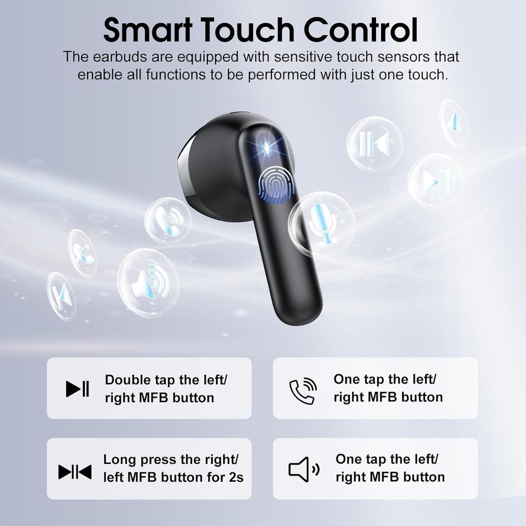 Wireless Earbuds, 2025 Bluetooth 5.4 Headphones with 3D Bass Stereo, 40H Ultralight in-Ear Buds, Bluetooth Earbuds with 4 ENC Noise Cancelling Mic,