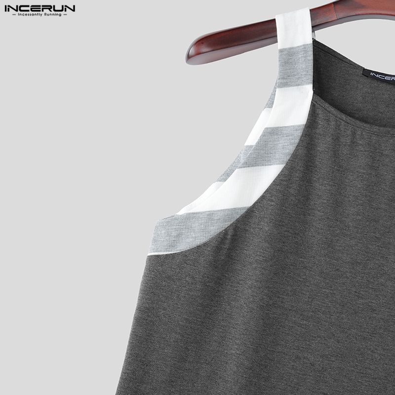 INCERUN Men Sleeveless Striped Splicing Casual Athletic Fitted Tank Tops Undershirts