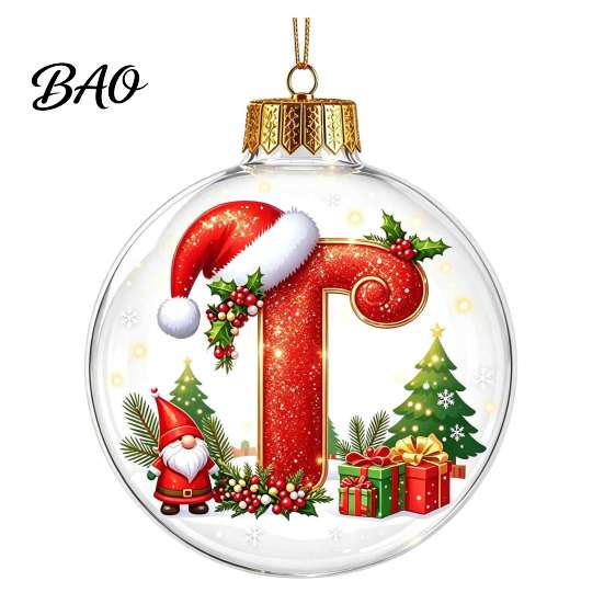 Festive Party Decor Accessories 26?Letter Acrylic Christmas Ball Ornament, 3D Crystal Style Alphabet Tree Ornaments Set Hanging Pendant, Xmas