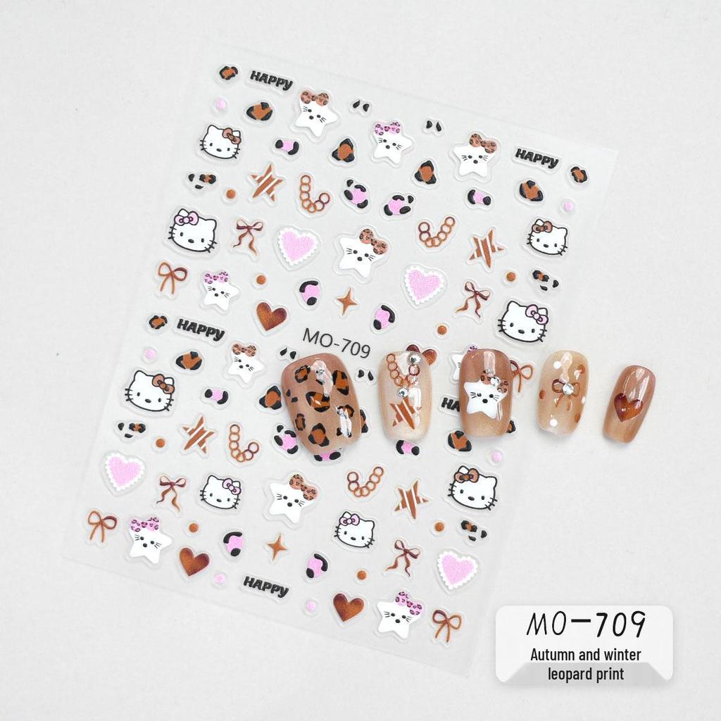 Embossed Kitty Cat & Zebra Print Nail Stickers: New Cartoon Bow & Cat Paw Decorations