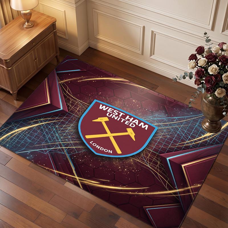 West Ham United Football Print Crystal Velvet Rug, Comfortable Water Absorbent Non Slip Indoor Floor Carpet
