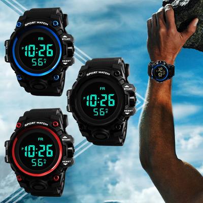 Módní vodotěsné pánské chlapecké LCD digitální stopky Datum Gumové sportovní náramkové hodinky