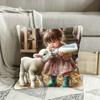 2D Flat- Rustic Farm Nursery Decor Pillow Cover Cute Little Girl Feeding Baby Lamb Throw Pillow Case for Home Sofa Bedroom