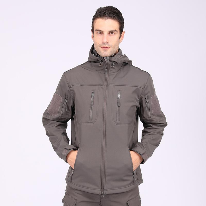 Outdoor sportswear, soft shell camouflage jacket men, tactical solid color fleece jacket S серый