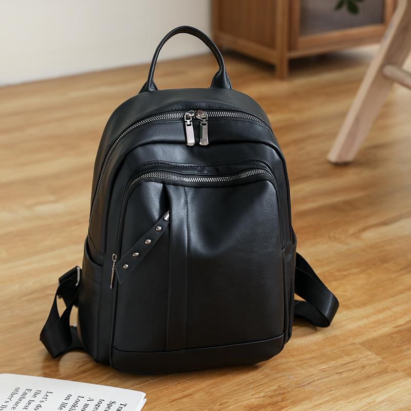 Leisure Backpack for Women, New Korean Version Versatile, Large Capacity Soft Leather Student Backpack, Simple Travel Backpack for Women