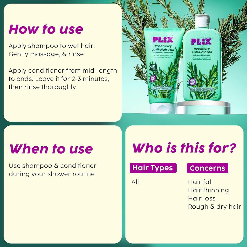 PLIX The Plant Fix Rosemary Anti Hairfall Shampoo 200ml & Conditioner 175ml For Men & Women