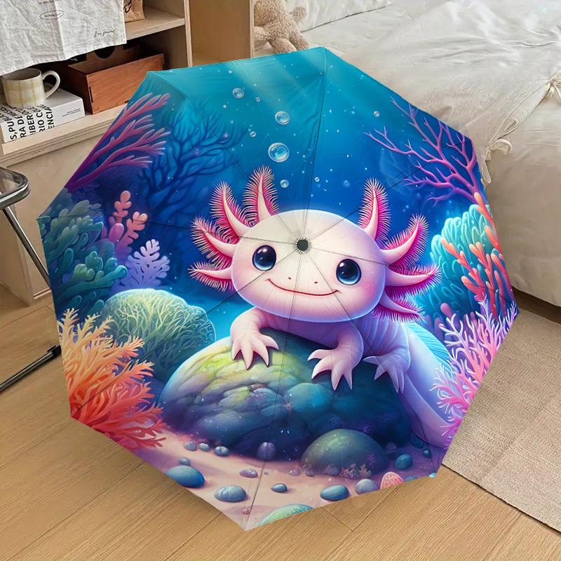 1PC Axolotl Ocean Automatic Open/Close Umbrella with Windproof, 8-Rib Sturdy Canopy, Durable Ribs, Fashionable Design, Outdoor Accessory, Fun Prin, Ho