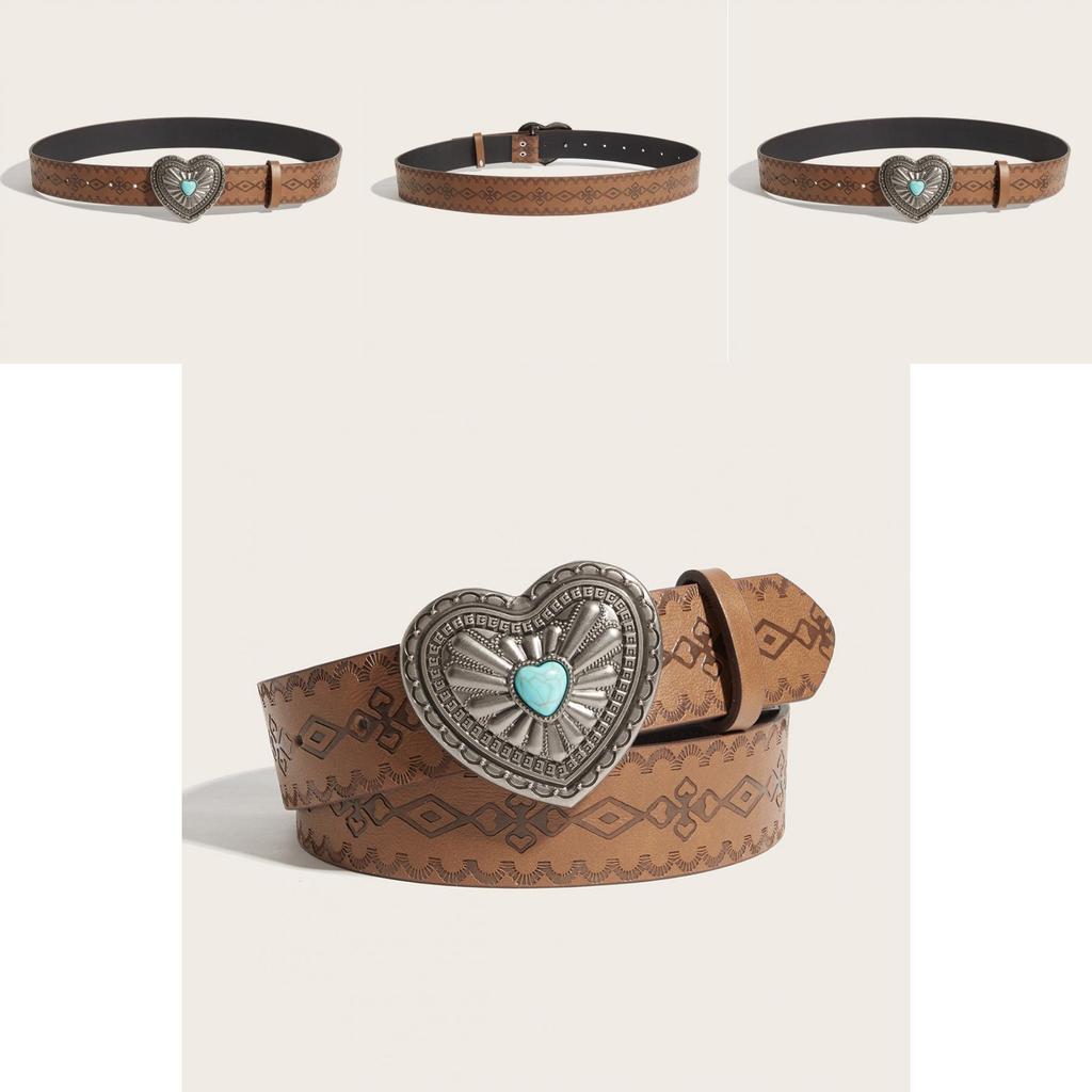 Heartshaped Metal Clip Designer Belt With Perforated Pattern For Casual Wear
