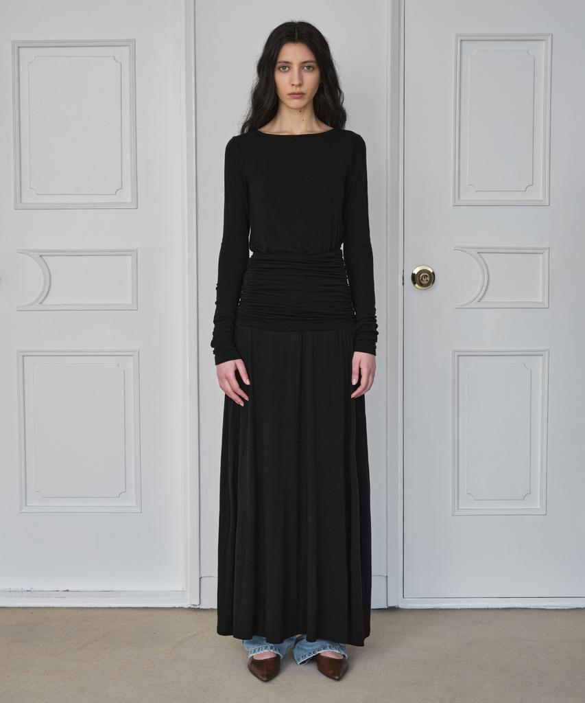 Simeteuligpeosenteu Shirring Jersey Maxi Dress / Black
