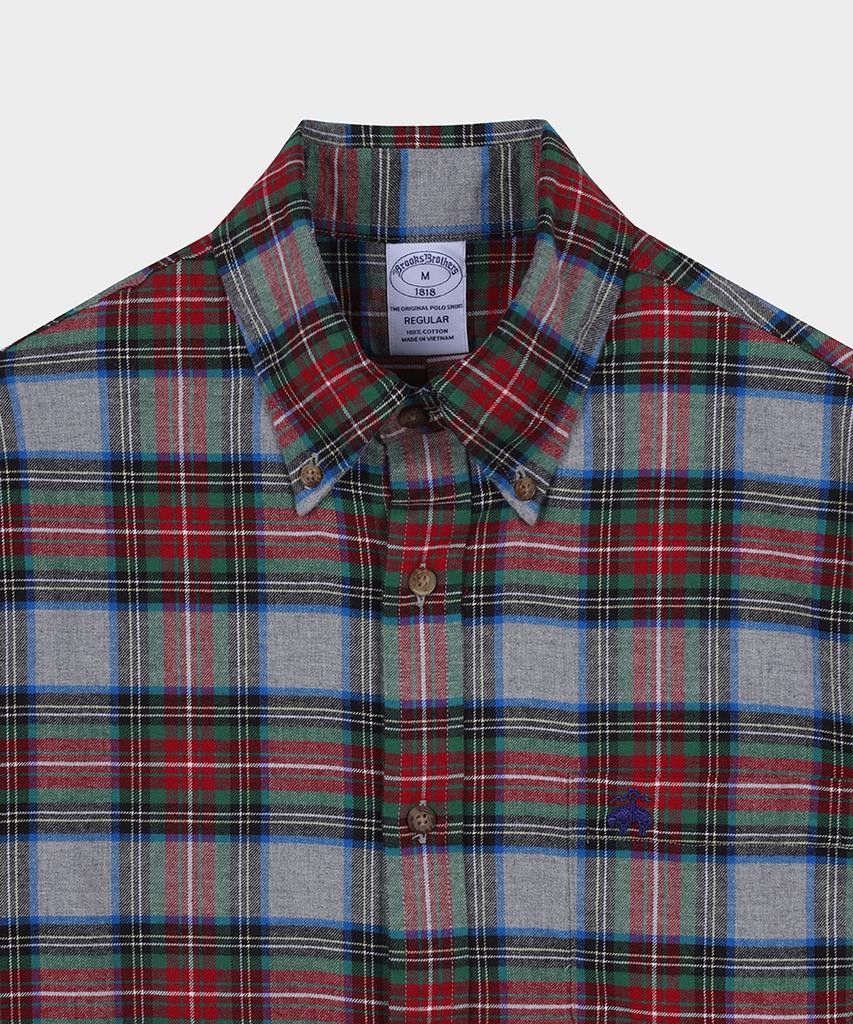 BROOKS BROTHERS Flannel Tartan Check Sport Shirt (Grey) (Bbthmf3576Wef)