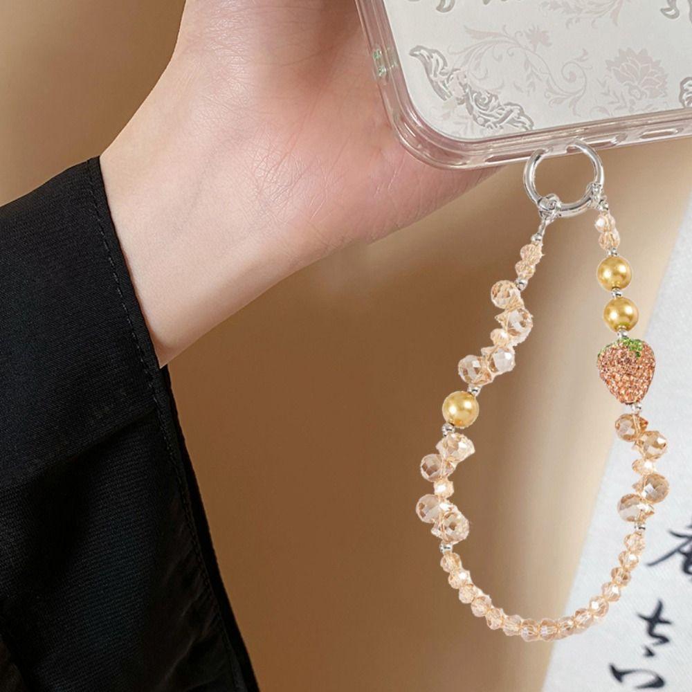 Short Bling Strawberry Phone Chain Anti-lost Pearl Mobile Phone Lanyard  Christmas Gifts