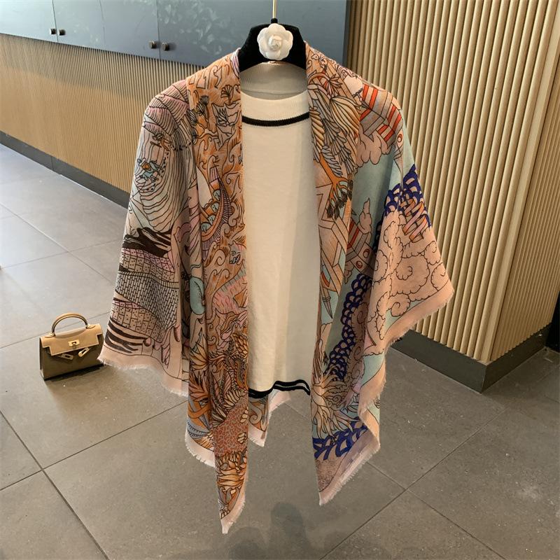 Blue Retro 130 Square Scarf Summer Air-Conditioned Room Shawl Sunscreen Silk Scarf Spring And Autumn Linen Scarf