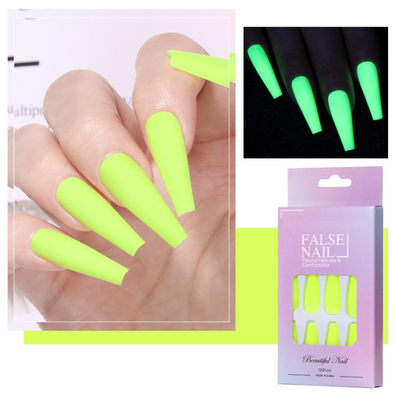 Coffin Glow In The Dark Fake Nails Underwater Bliss Long Coffin