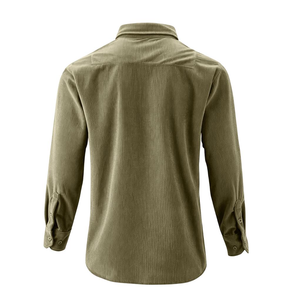 Men's Corduroy Shirt Slim Fit Long Sleeve Button Down Casual Business Shirt Two Chest Pockets Classic Collar Soft Fabric