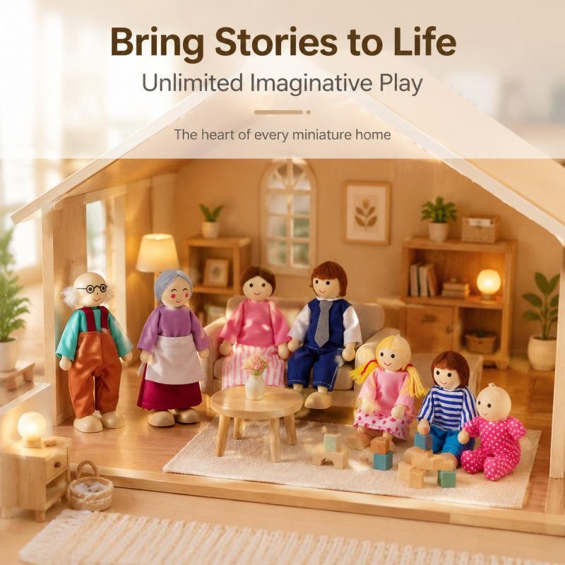 Family of Seven Role-Playing Dolls for Children - Housekeeping Toy Set Seven-Person Family (Tie Version)