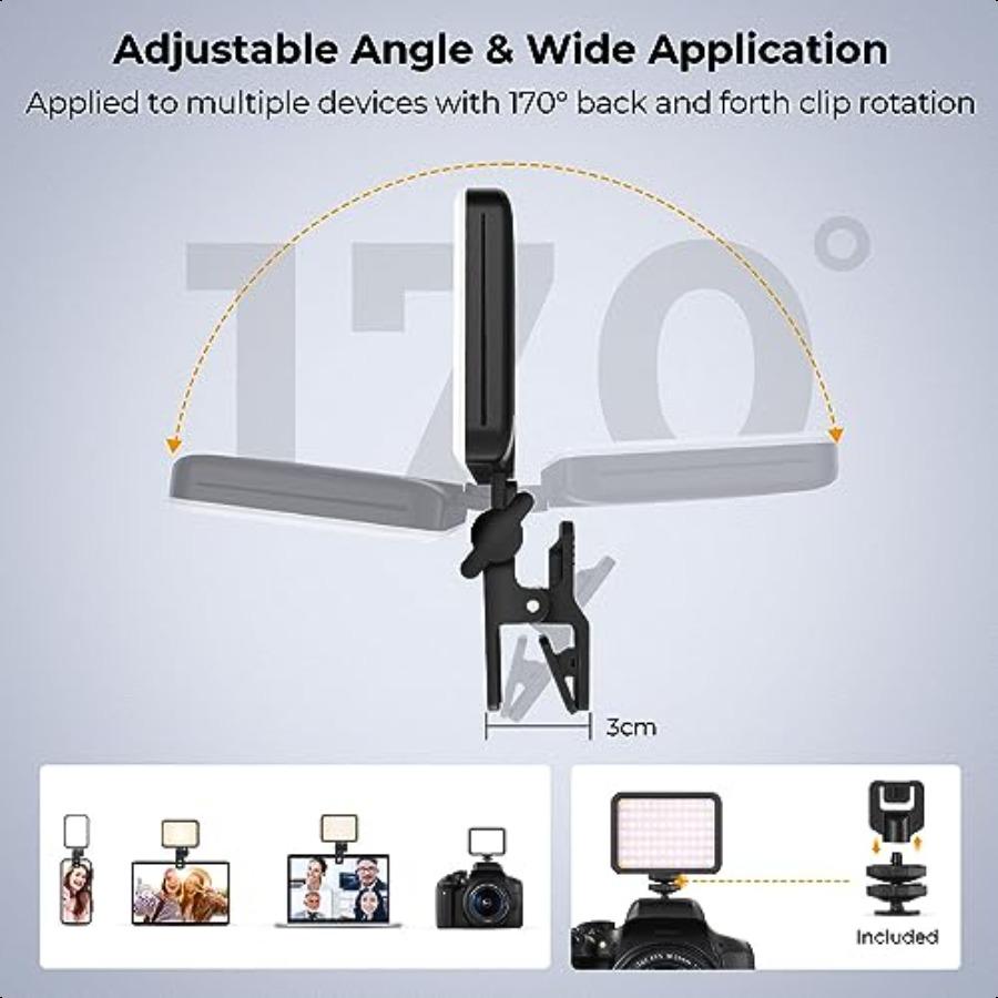 

KF Concept Светодиодный видеосвет с клипсой, заполняющий свет с 4 цветными фильтрами, 2000 мАч, перезаряжаемый, свет для конференций, CRI 95+, 3 режима освещения, порт United States