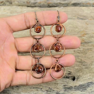 Boucle d'oreille Cornaline Boucles d'oreilles en cuivre électroformé Boucle d'oreille faite à la main Bijou électroformé Très jolie boucle d'oreille en pierre gemme Bijou en cuivre pour cadeau