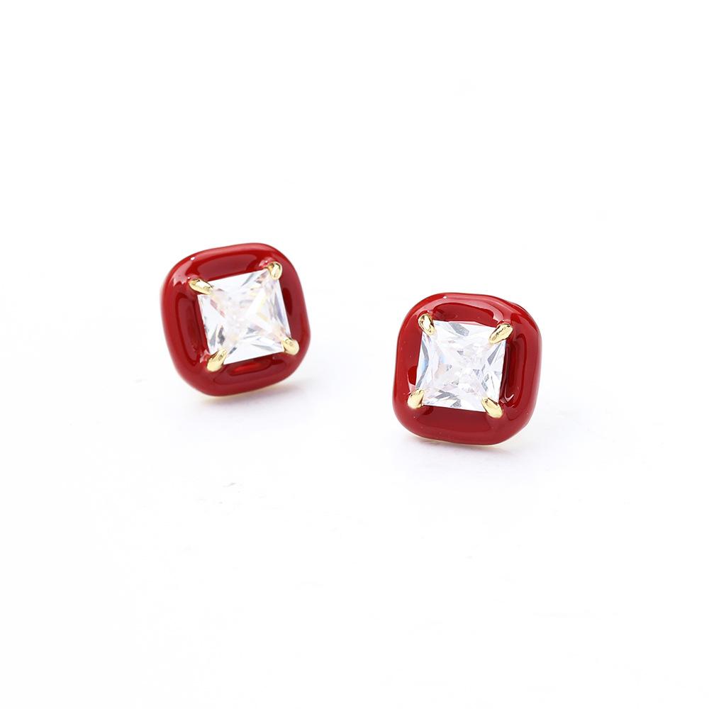 Новые красные квадратные серьги-гвоздики с каплей масла, позолоченная игла из стерлингового серебра 925 пробы, универсальные, простые, геометрические, нишевые, серьги-гвоздики, подарок на Новый год